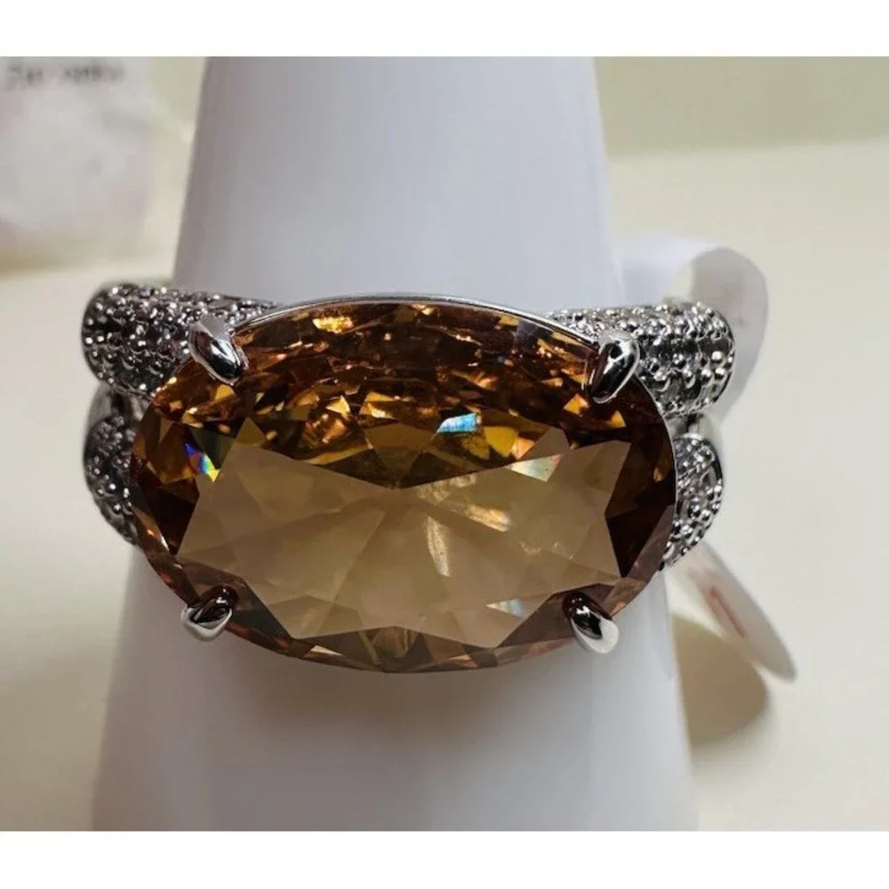 NIB Bomb Party The Fine Details RG98310 Smokey Topaz CZ Ring Size 11 NWT
